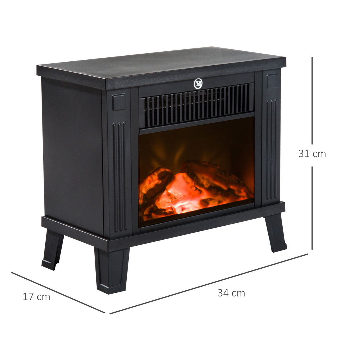 Lareira Elétrica com Efeito de Chama Realista Potência Ajustável 600W/1200W para Ambientes entre 13-18㎡ 34x17x31cm Preto — foto 3
