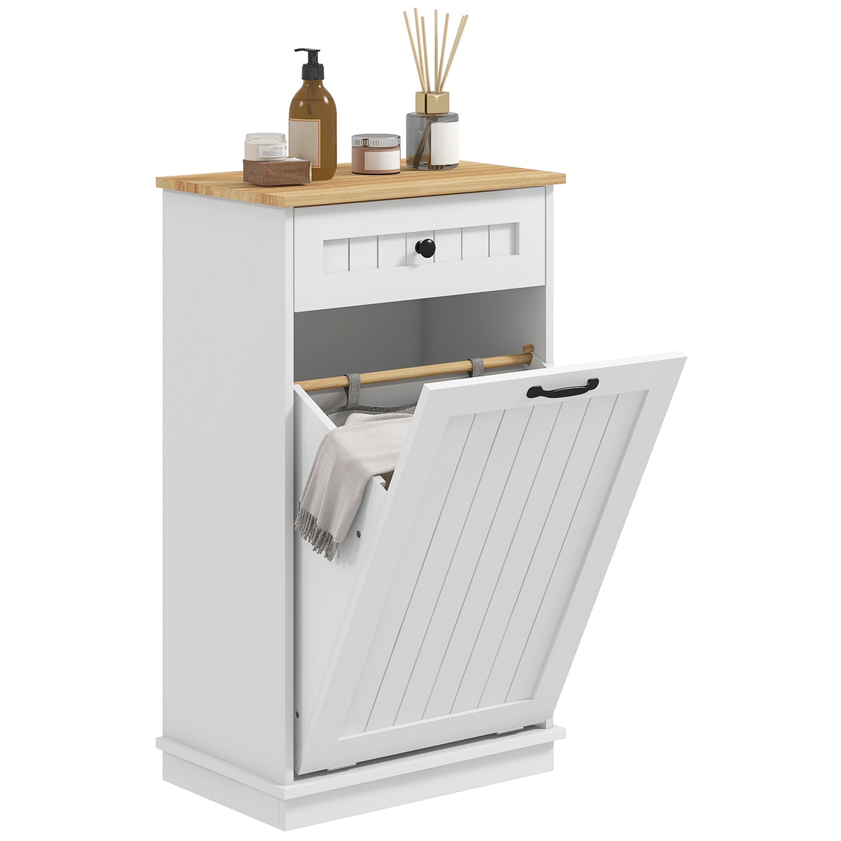 Móvel Auxiliar Casa de Banho Armário Casa de Banho com Gaveta Cesto para Roupa e Desenho Anti-Tombo Móvel Casa de Banho Moderno 52x33x90 cm Branco — foto 1