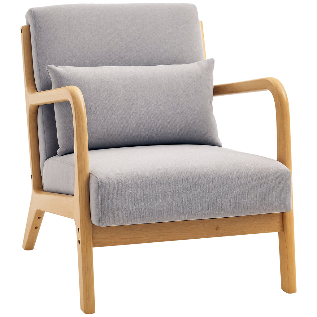 Poltrona Sala de Estar Nórdica Poltrona Individual Acolchoada com Apoio para os Braços e Estrutura de Madeira de Borracha para Dormitório Carga 120 kg 61x78x76 cm Cinza — foto 1