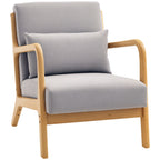 Poltrona Sala de Estar Nórdica Poltrona Individual Acolchoada com Apoio para os Braços e Estrutura de Madeira de Borracha para Dormitório Carga 120 kg 61x78x76 cm Cinza — foto 1