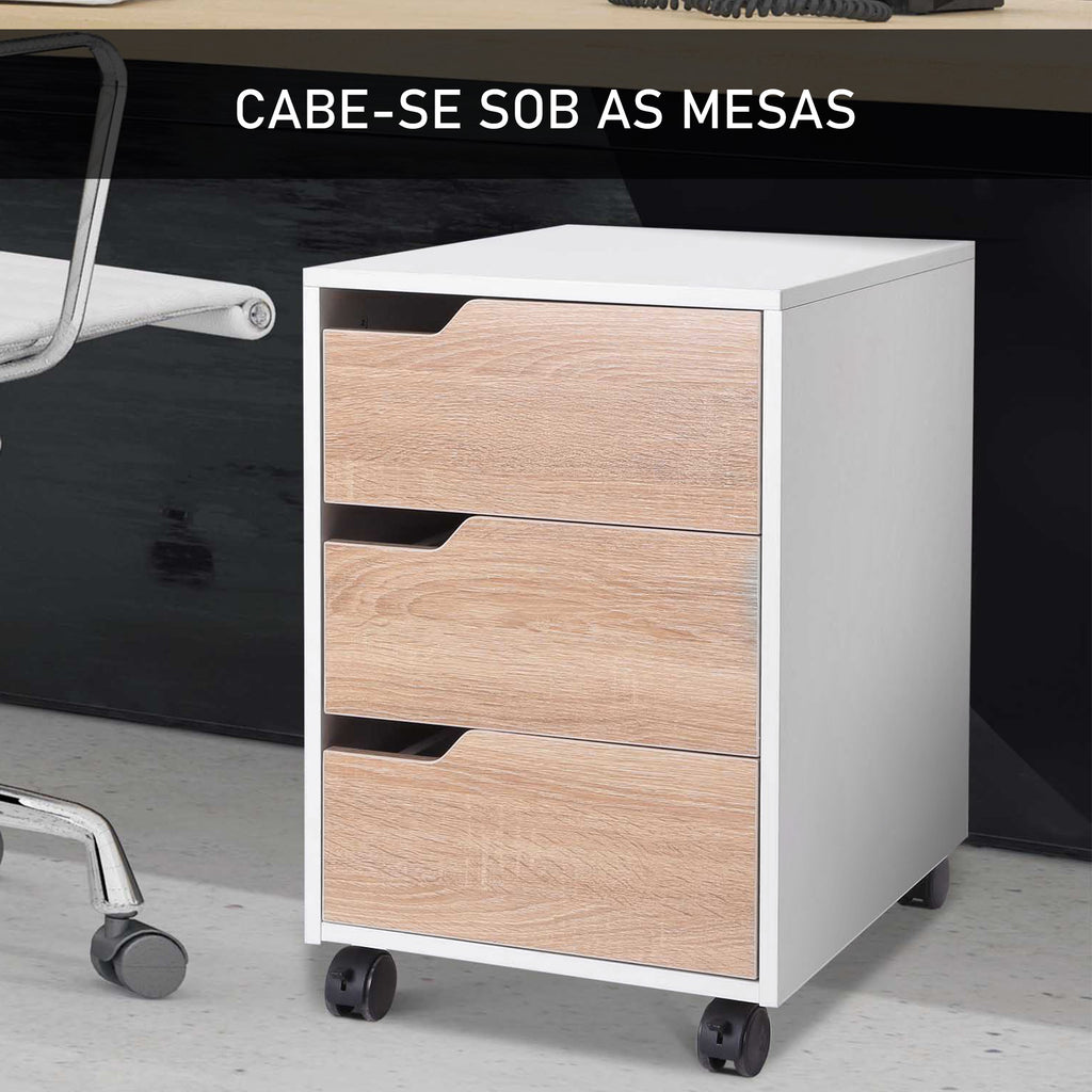 Bloco de Gavetas para Escritório Móvel de Escritório Bloco de Gavetas com 3 Gavetas e 4 Rodas 40x50x57,5 cm Madeira e Branco — foto 5