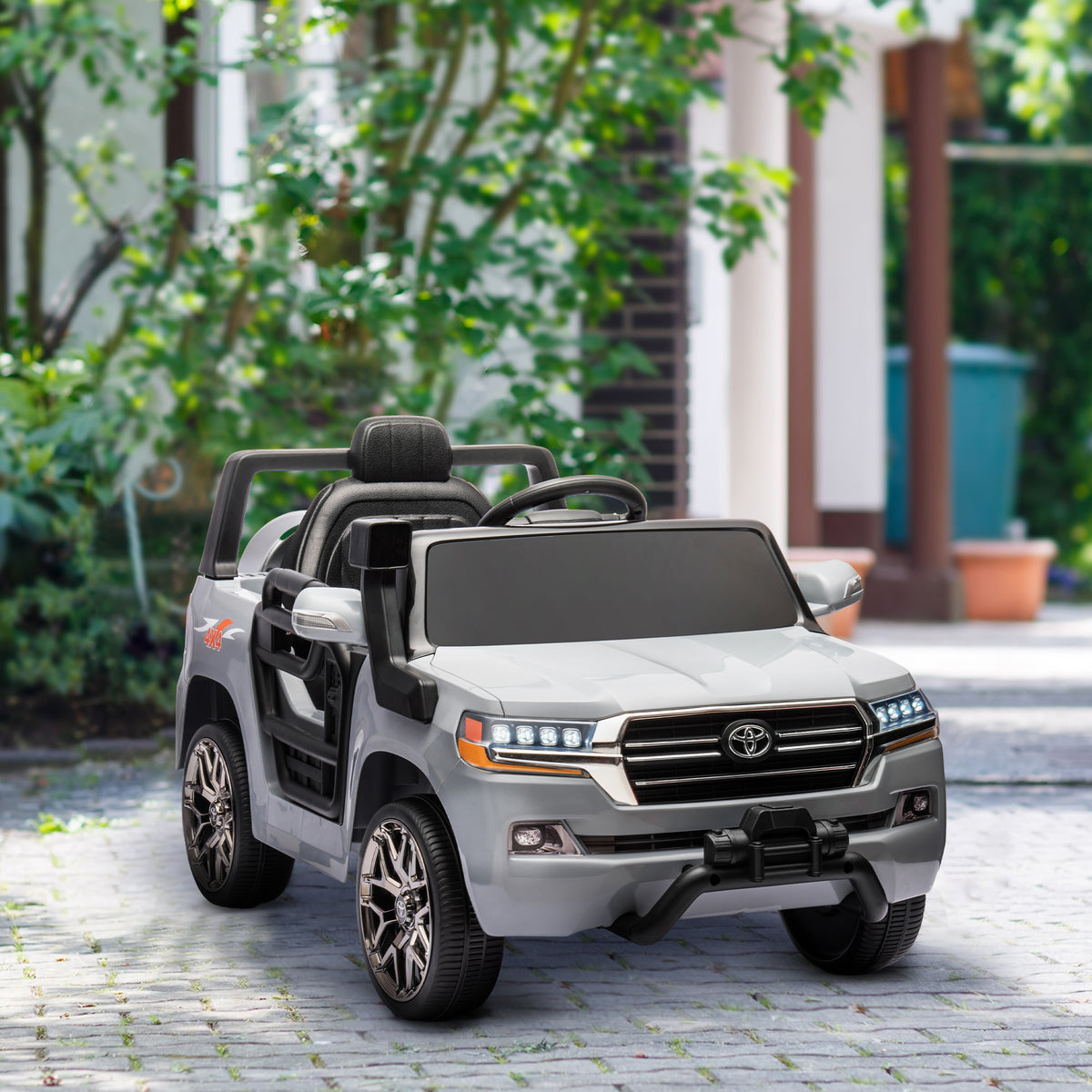 Carro Elétrico para Crianças acima de 3 Anos Carro Elétrico Toyota Land Cruiser com Bateria 12V Controlo Remoto Faróis Buzina Arranque Lento e Música MP3 107x65x55,5 cm Cinza — foto 2