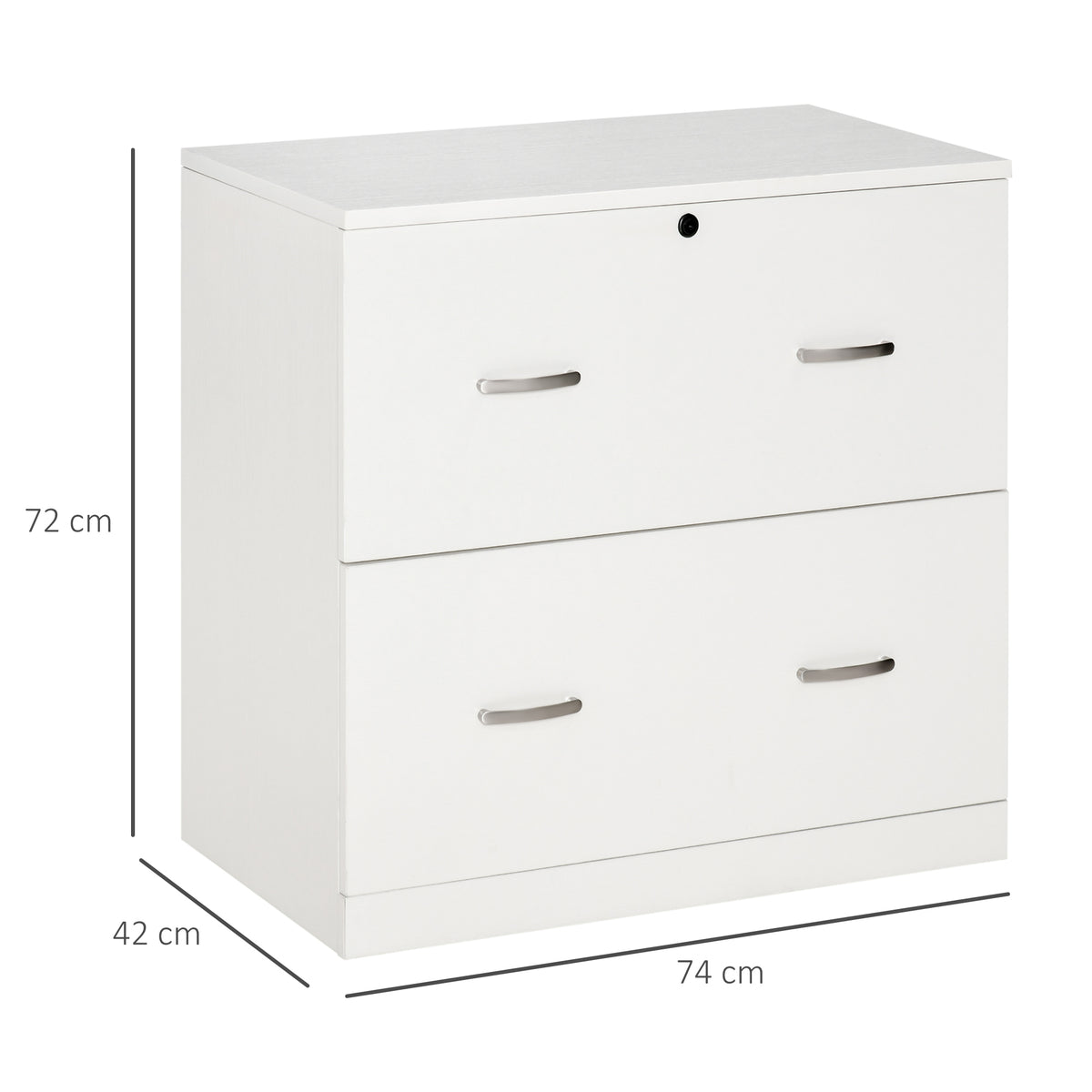 Armário para Arquivos com Gavetas para Escritório Armário de Arrumação de Escritório com Fechadura e 2 Chaves para Estúdio Dormitório 74x42x72cm Branco — foto 3