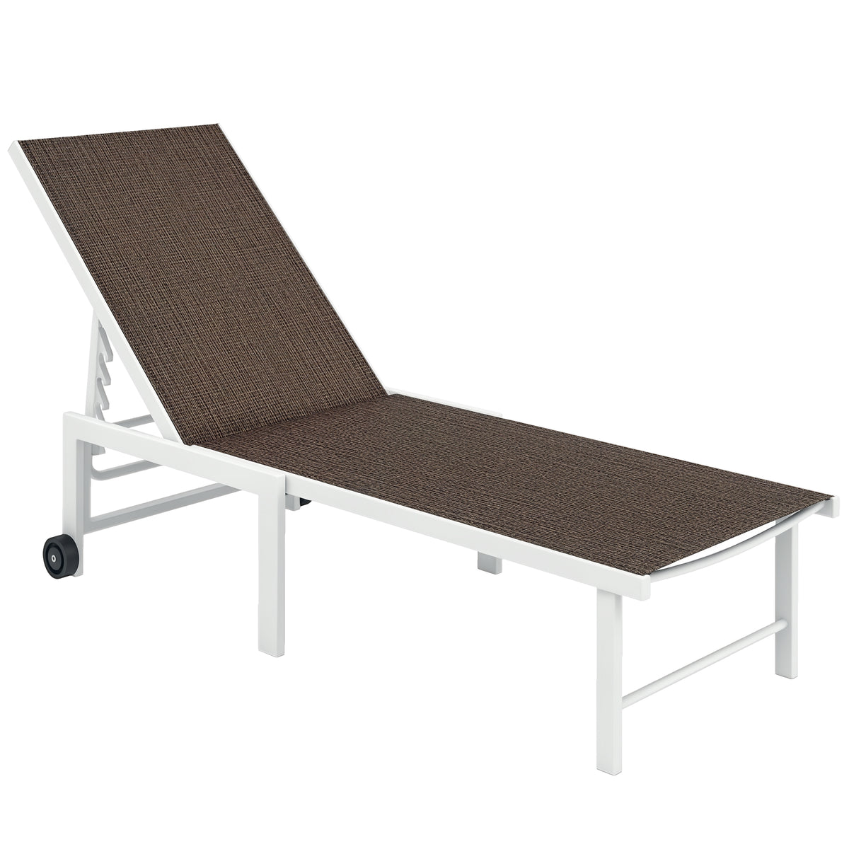 Espreguiçadeira Reclinável Espreguiçadeira Jardim com Rodas Encosto Ajustável em 5 Níveis e Estrutura de Aço Carga 120 kg para Pátio Varanda 166x60x84 cm Marrom — foto 1