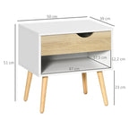 Conjunto de 2 Mesas de Cabeceira Mesa Auxiliar com 1 Gaveta e Prateleira de Armazenamento para Dormitório Sala de Estar Escritório Estilo Moderno 50x39x51cm Branco e Carvalho — foto 3
