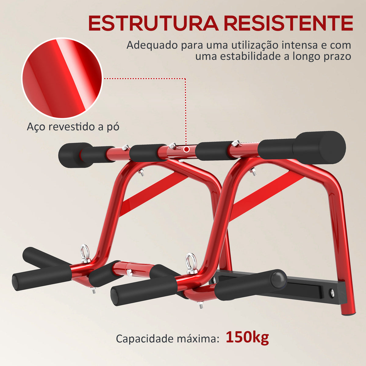 Barra de Elevação Multifuncional Barra de Elevação de Parede Carga 150 kg para Exercícios e Treino em Casa Ginásio Vermelho e Preto — foto 7