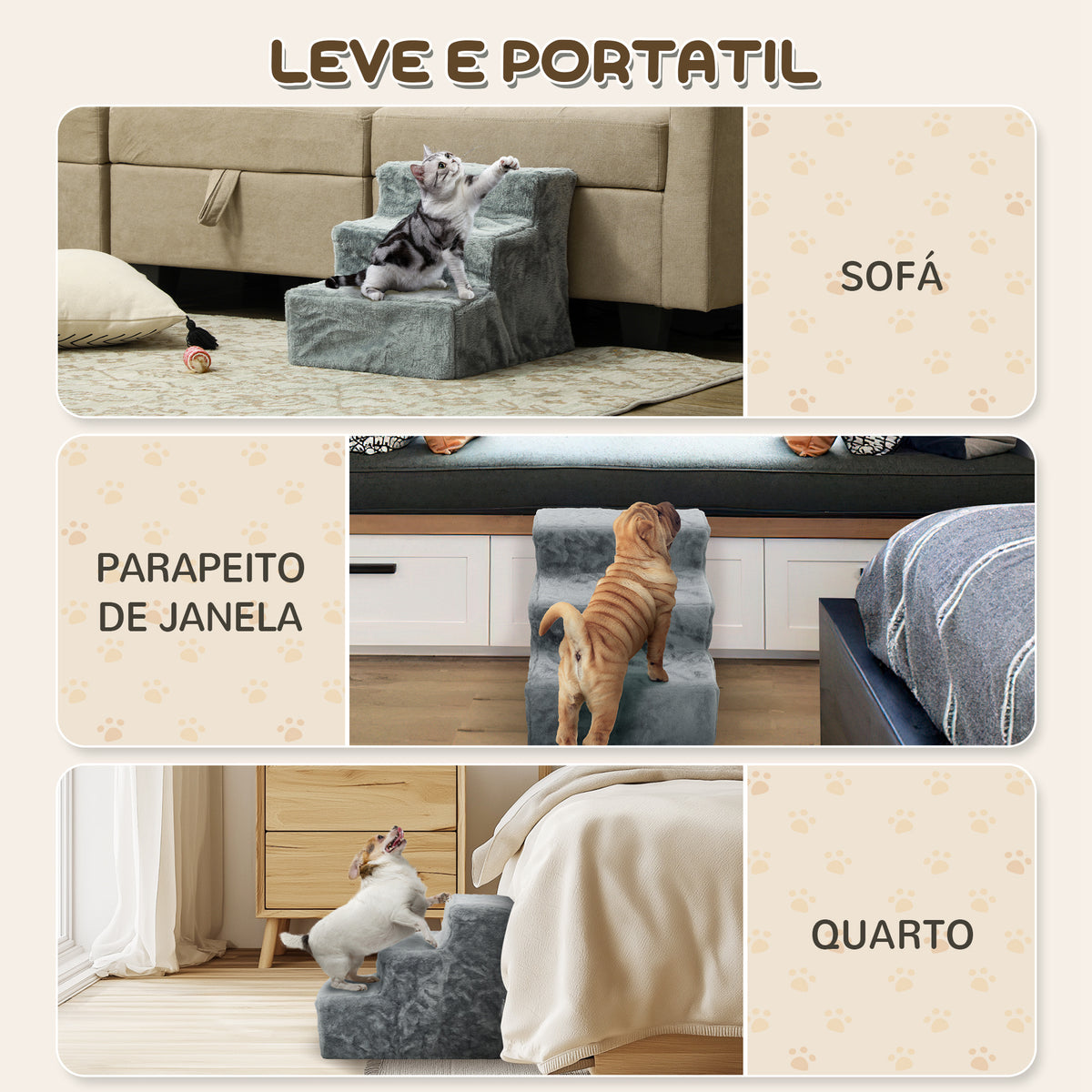 Escada para Animais de Estimação com 3 Degraus 2 em 1 com Capa Removível e Lavável Escada para Cães Gatos 35x46x35 cm Cinza — foto 7