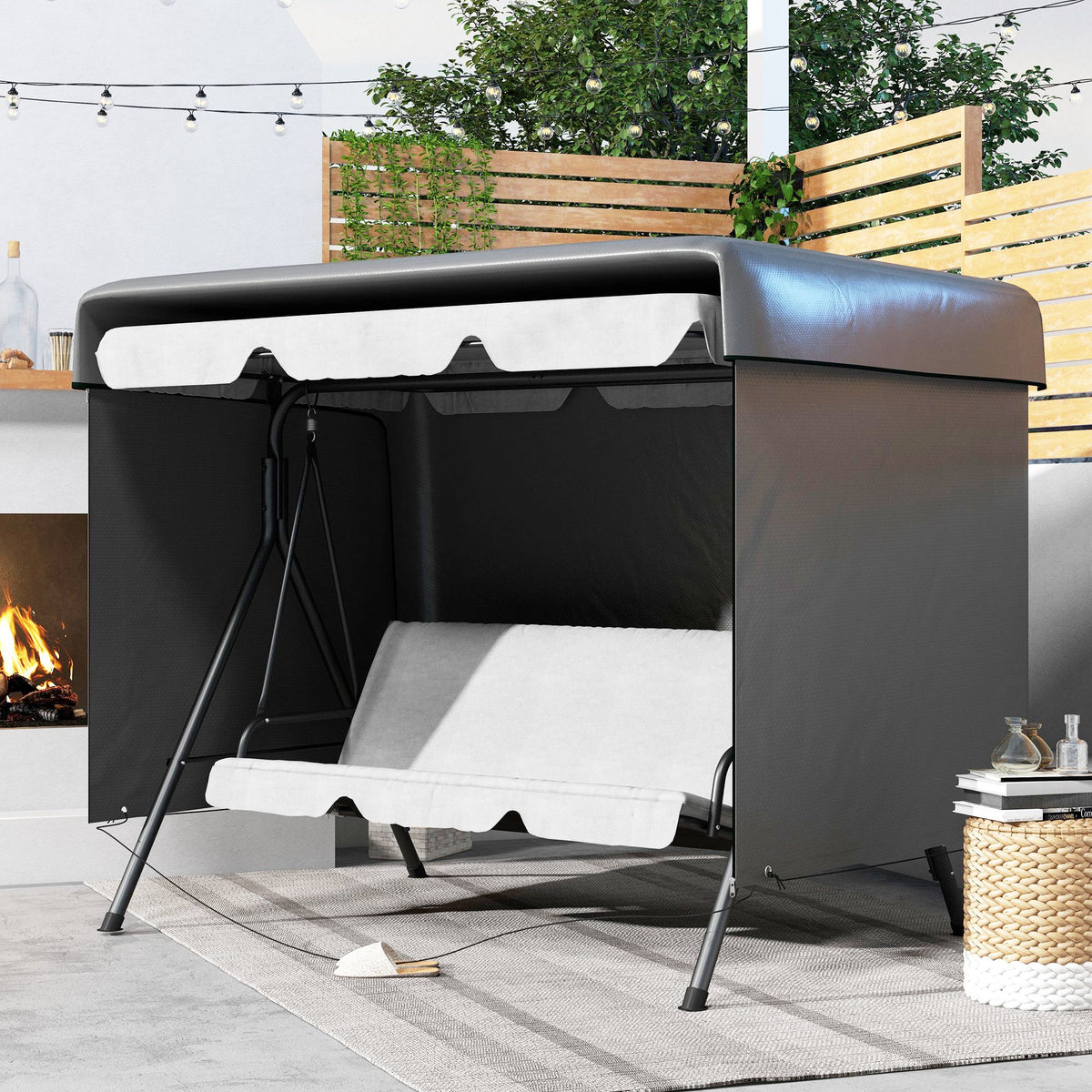 Capa para Baloiço de Jardim, Capa para Baloiço de Exterior, Cobertura com Fecho, Impermeável, 215x155x150 cm, Cinzento Escuro — foto 2