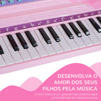 Piano para Crianças com 37 Teclas Piano Infantil com Microfone Banco Luzes 22 Músicas e Entrada para MP3 e USB 48x39x69 cm Rosa — foto 6