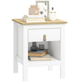 Mesa de Cabeceira Moderna Mesa de Cabeceira com 1 Gaveta Compartimento Aberto Puxador de PU Mesa Auxiliar para Sala ou Quarto 45x40x55 cm Branco — foto 1