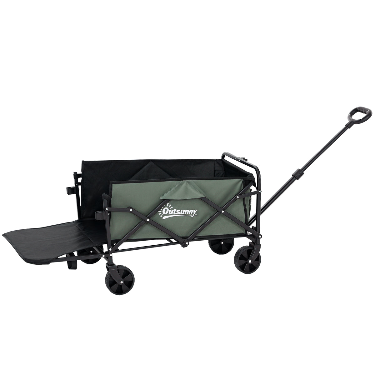 Carrinho de Transporte com Rodas Carrinho de Jardim Dobrável com Puxador Telescópico Ajustável Porta Traseira Expansível Carga 90 kg Carrinho de Praia 114x46x65-92 cm Verde — foto 1