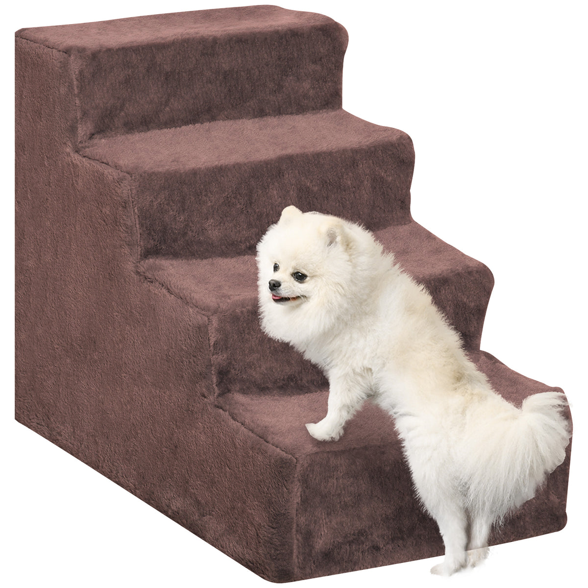 Escada para Animais de Estimação com 4 Degraus 2 em 1 com Capa Removível e Lavável Escada para Cães Gatos Carga 30kg 60x35x44 cm Marrom — foto 1