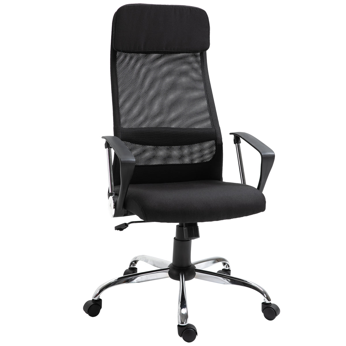 Cadeira de escritório ergonômica giratória e basculante com altura de assento ajustável 62x62x118-128 cm Preto — foto 1