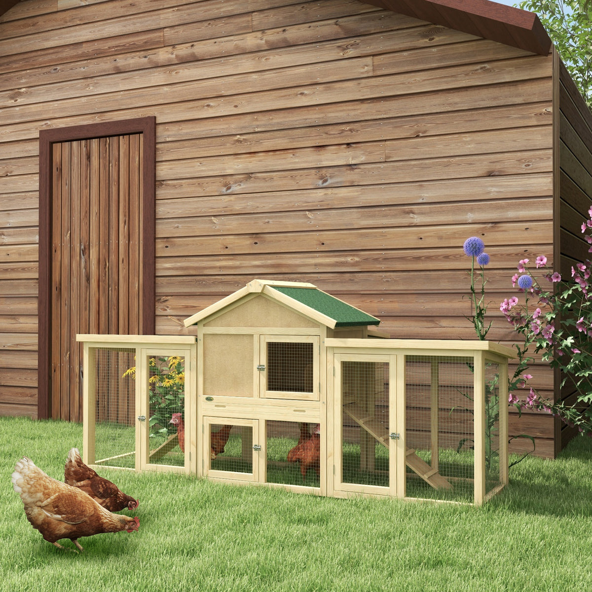 Gallinero Grande de Madera 204x85x93 cm Jaula para 2-4 Gallinas Gallinero con Nido Bandeja Extraíble Techo de Asfalto y Rampa para Exterior Natural — foto 2