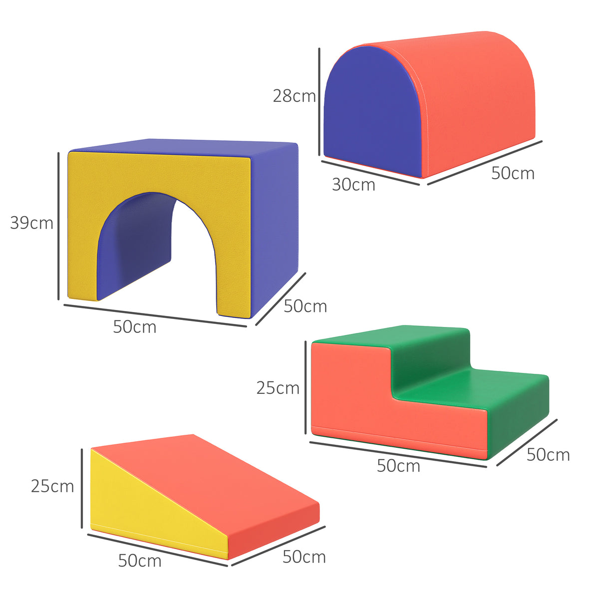 Conjunto de 4 Blocos de Espuma para Crianças de 1-3 Anos Figuras de Construção Brinquedo de Aprendizagem Infantil Estofado em PU 150x50x39cm Multicor - Modelo 1 — foto 3