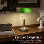 Candeeiro de Mesa Banqueiro Candeeiro de Mesa Vintage E27 com Ecrã Orientável a 45° Interruptor Basculante para Casa Escritório Biblioteca 26,8x22x39,5 cm Verde — foto 4
