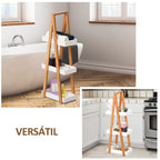 Estante de Bambú para Casa de Banho com 3 Prateleiras de Armazenamento Móvel Organizador para Cozinha Sala de Estar Lavanderia 30x18x81cm Madeira e Branco — foto 6