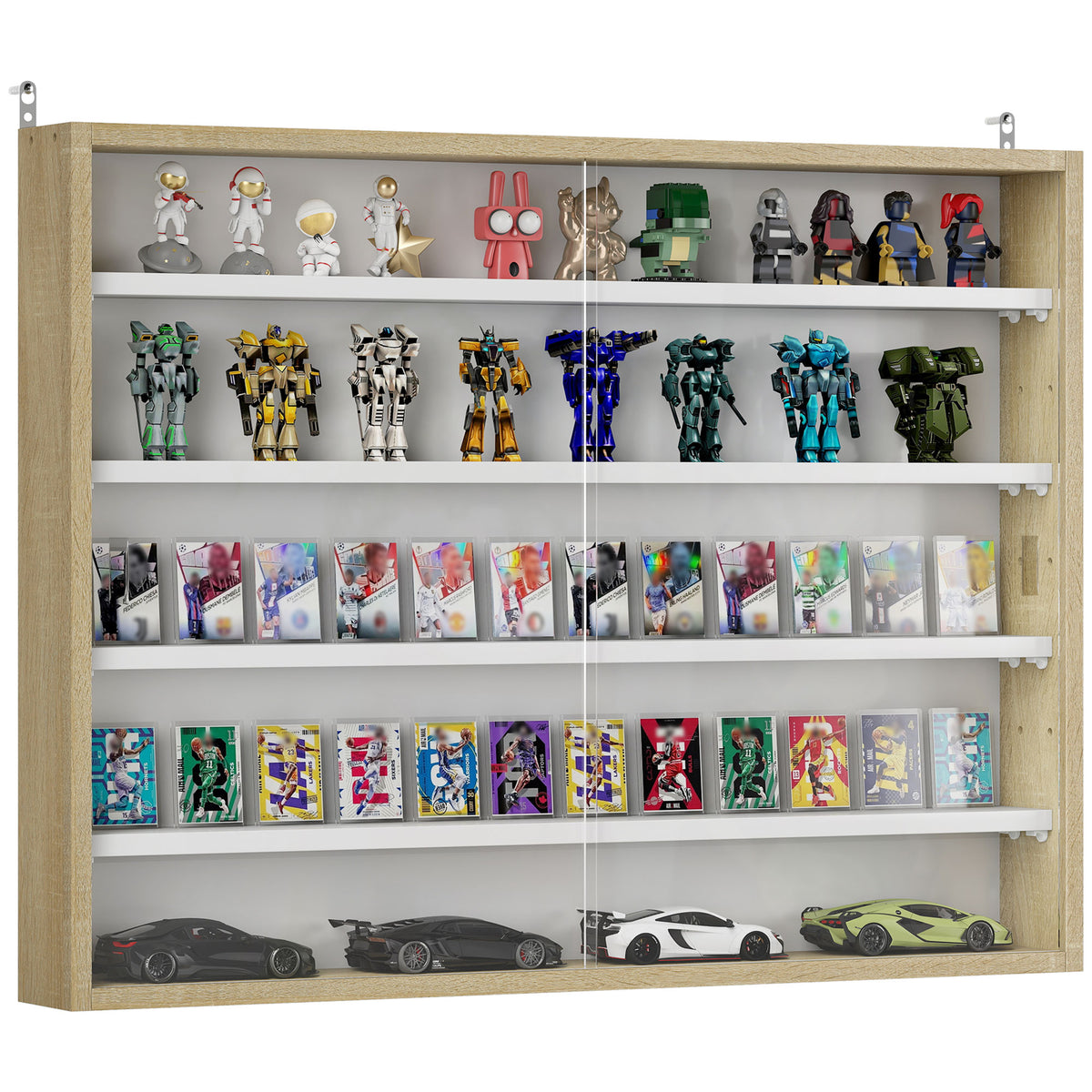 Vitrine de Parede de Madeira com Prateleiras Ajustáveis e 2 Portas Corredeiras de Vidro para Coleções Perfumes Bonecos de Decoração 80x9,5x60cm Madeira e Branco — foto 1