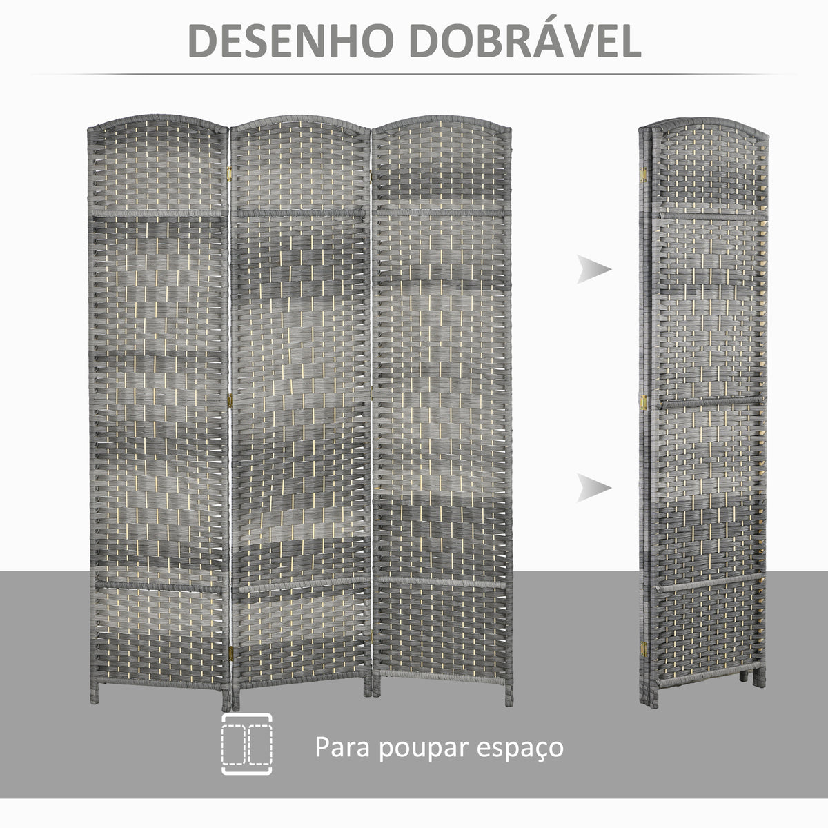 Biombo Dobrável de 3 Painéis Divisor de Ambientes 135x180 cm Ecrã de Privacidade de Polipropileno para Escritório Quarto Cinza Misto — foto 4