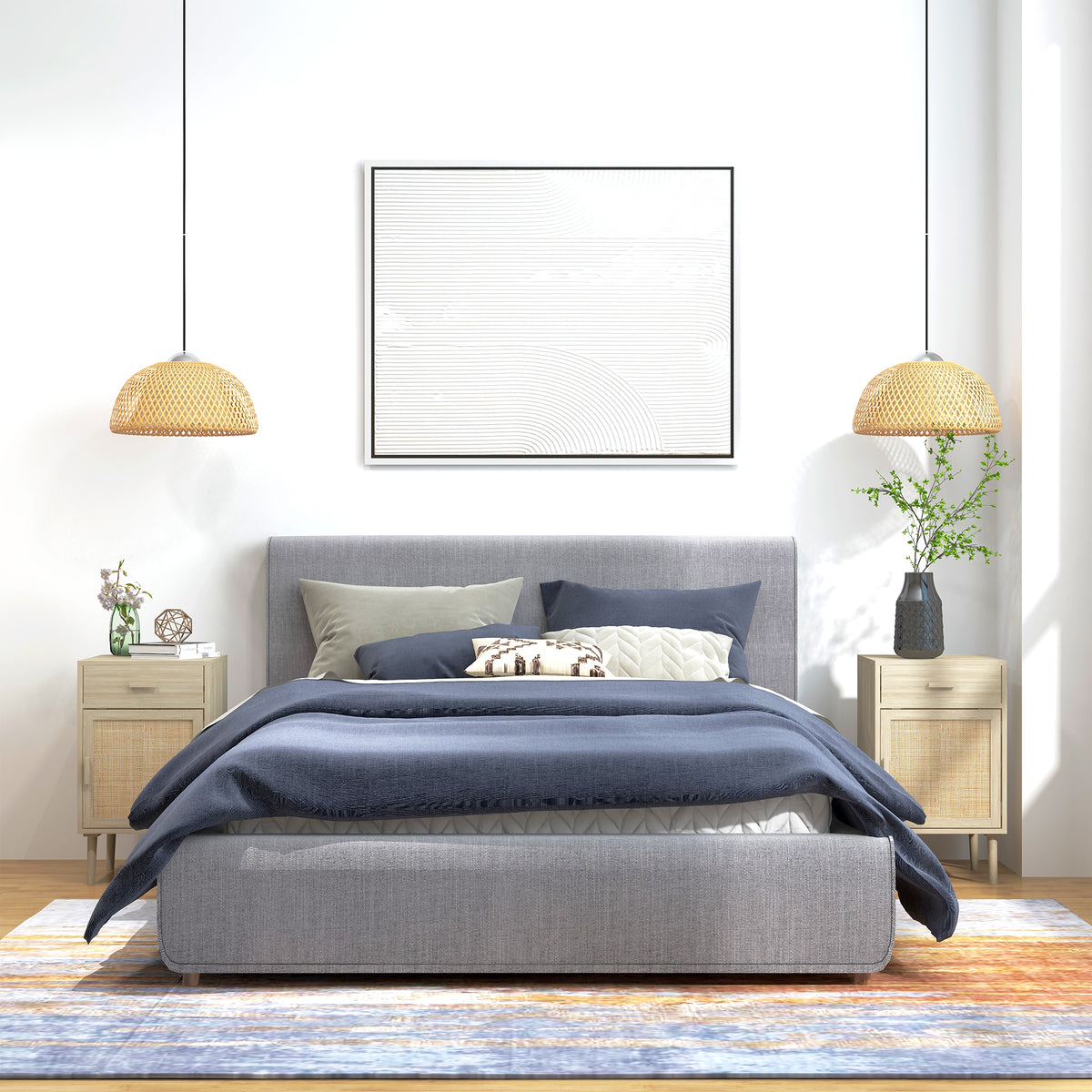 Conjunto de 2 Mesas de Cabeceira Mesas Auxiliares com Gaveta de Vime e Prateleira Ajustável para Quarto Sala 40x40x68,5 cm Carvalho — foto 2