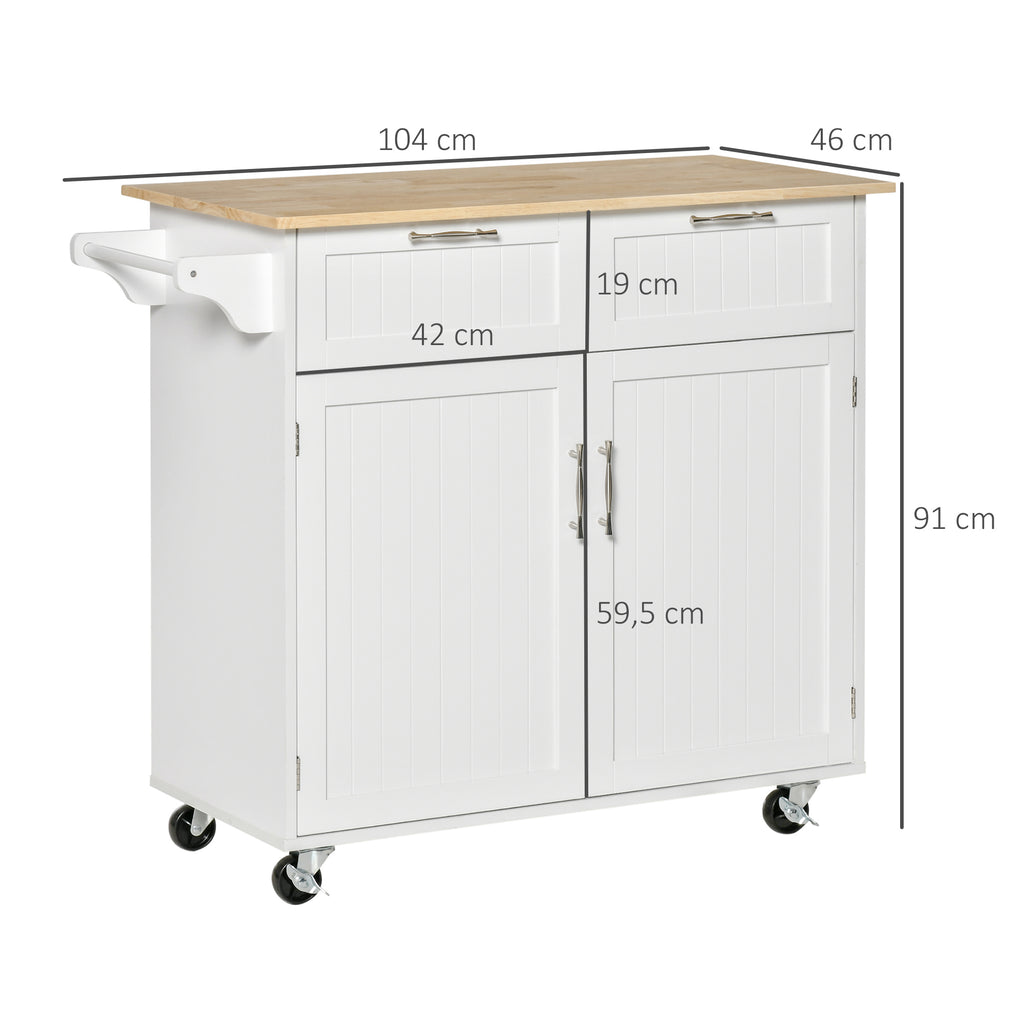 Carrinho de Cozinha com Rodas Móvel Auxiliar de Cozinha com 2 Gavetas 2 Portas Prateleira Ajustável e Suporte para Guardanapos para Sala de Jantar Sala de Estar 104x46x91 cm Branco — foto 3