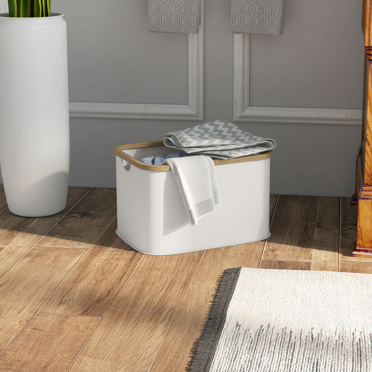 Cesto para Roupa Dobrável Cesto para Roupa Suja 36 L com Pega para Casa de Banho Dormitório Lavandaria 44,3x33,3x26,5 cm Creme — foto 2