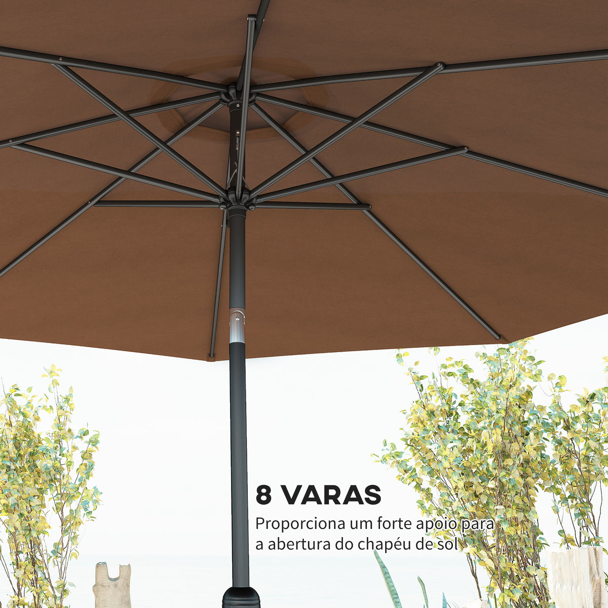 Chapéu de Sol de Jardim Ø295x250cm com Manivela Chapéu de Sol Exterior com Mecanismo de Inclinação e Mastro Desmontável de Metal para Terraço Piscina Pátio Café — foto 7