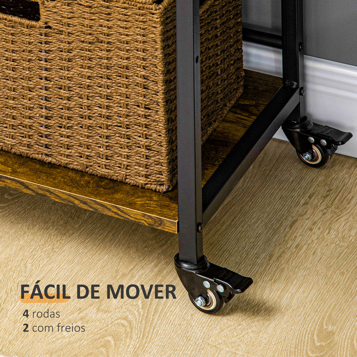 Estante Multifuncional com Rodas Estante de Armazenamento de 3 Níveis com Prateleiras Ajustáveis para Escritório Estúdio Dormitório 50x35x100,5cm Marrom Rústico — foto 5