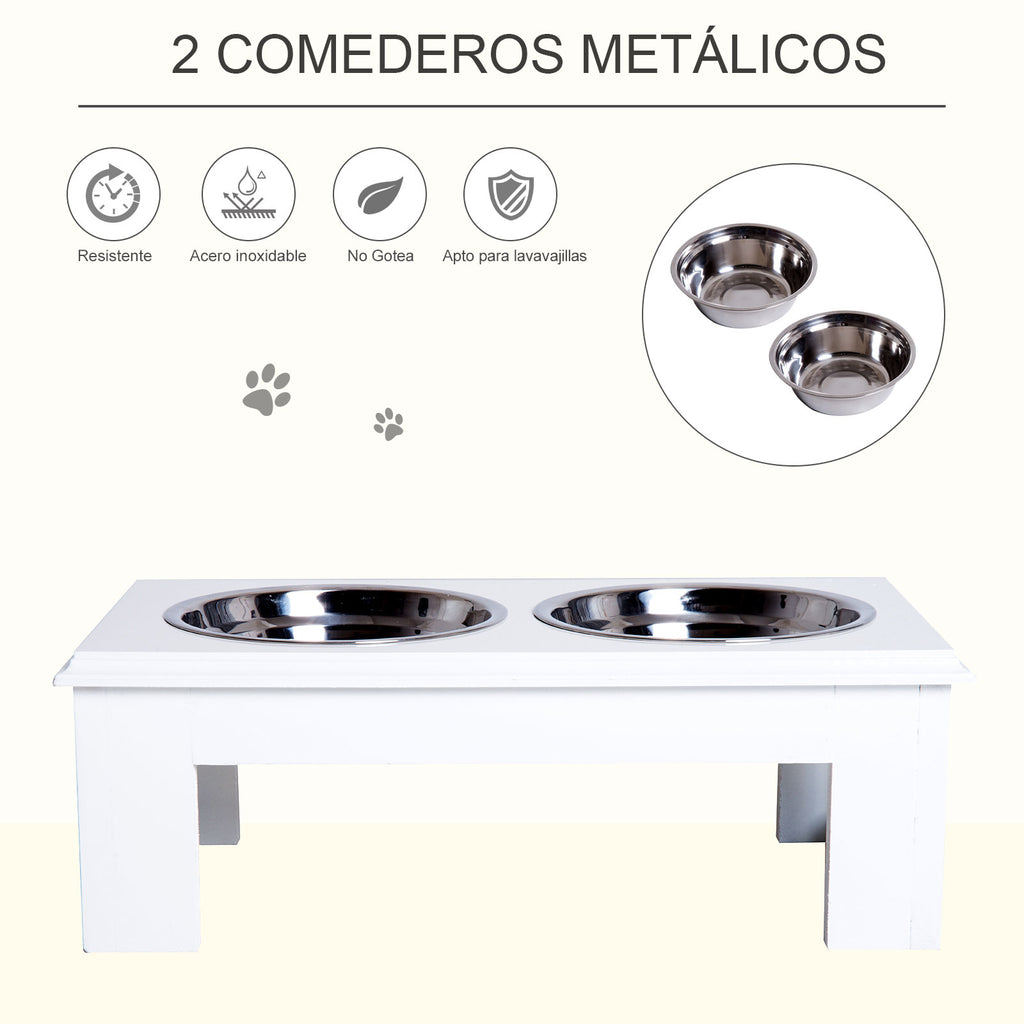 Comedouro Elevado para Cães com Suporte e 2 Tigelas Amovíveis de Aço Inoxidável Alimentador para Animais de Estimação 44x24x15 cm Branco — foto 4
