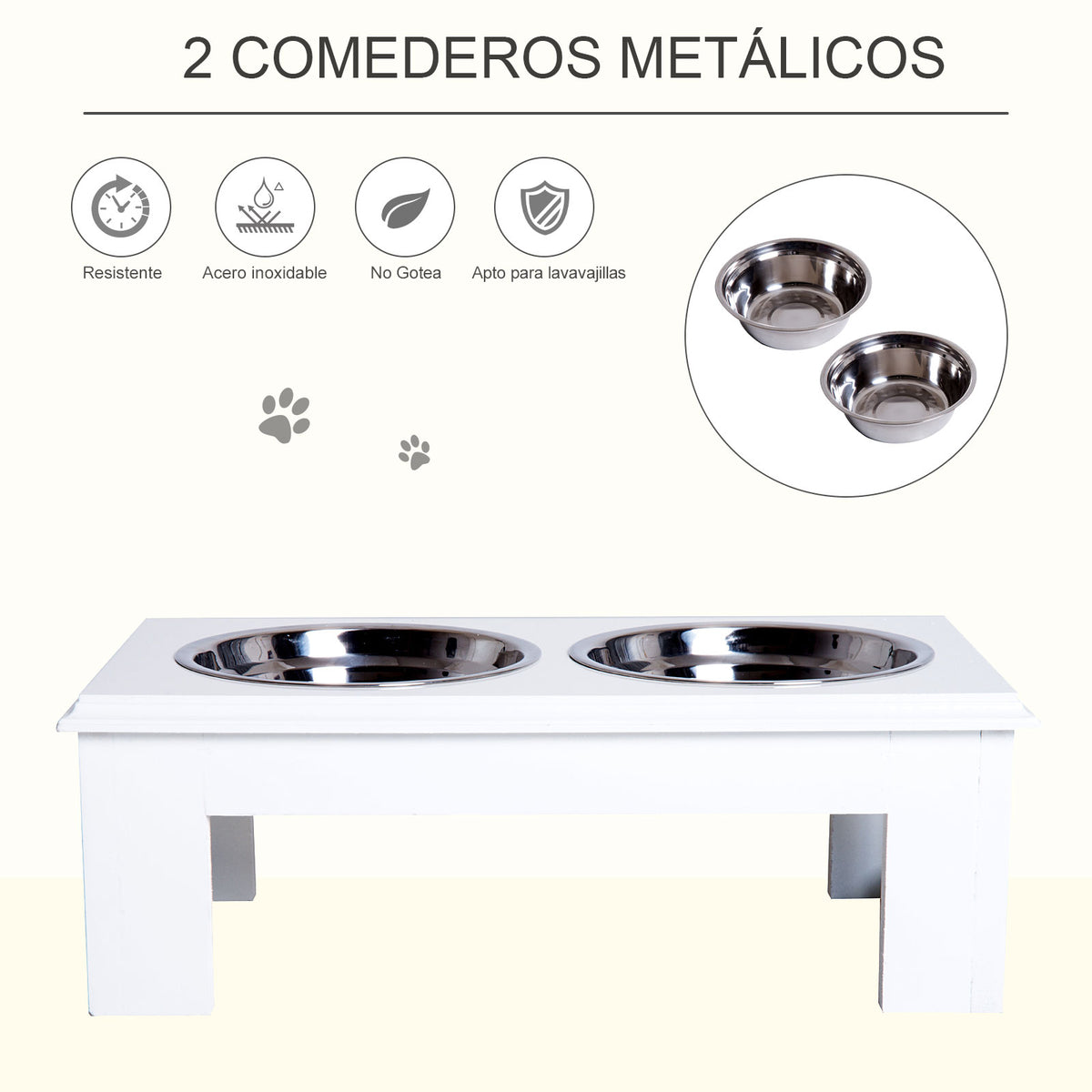Comedouro Elevado para Cães com Suporte e 2 Tigelas Amovíveis de Aço Inoxidável Alimentador para Animais de Estimação 44x24x15 cm Branco — foto 4