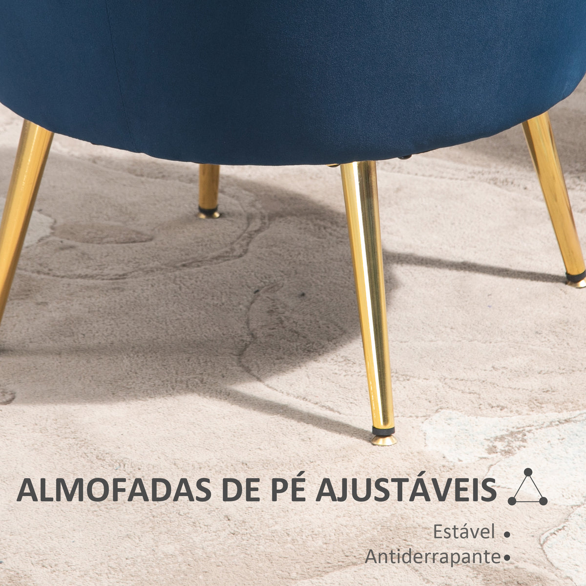 Poltrona de Sala Estofada em Veludo Poltrona para Quarto com Encosto em Forma de Concha e Pernas Douradas para Sala de Jantar 76x67x74 cm Azul — foto 7