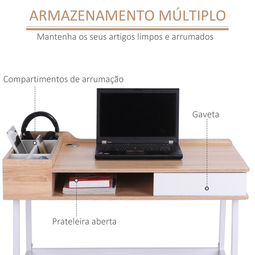 Secretária para Computador com Gaveta Prateleira Compartimentos Arrumação 100x55x81,5 cm Madeira e Metal — foto 4