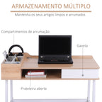Secretária para Computador com Gaveta Prateleira Compartimentos Arrumação 100x55x81,5 cm Madeira e Metal — foto 4
