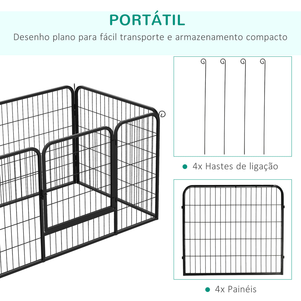 Parque para Animais de Estimação Retangular Gaiola para Cães 4 Paineis de Metal com Porta e Dupla Fechadura Cerca de Treinamento 129x84x70cm Preto — foto 4