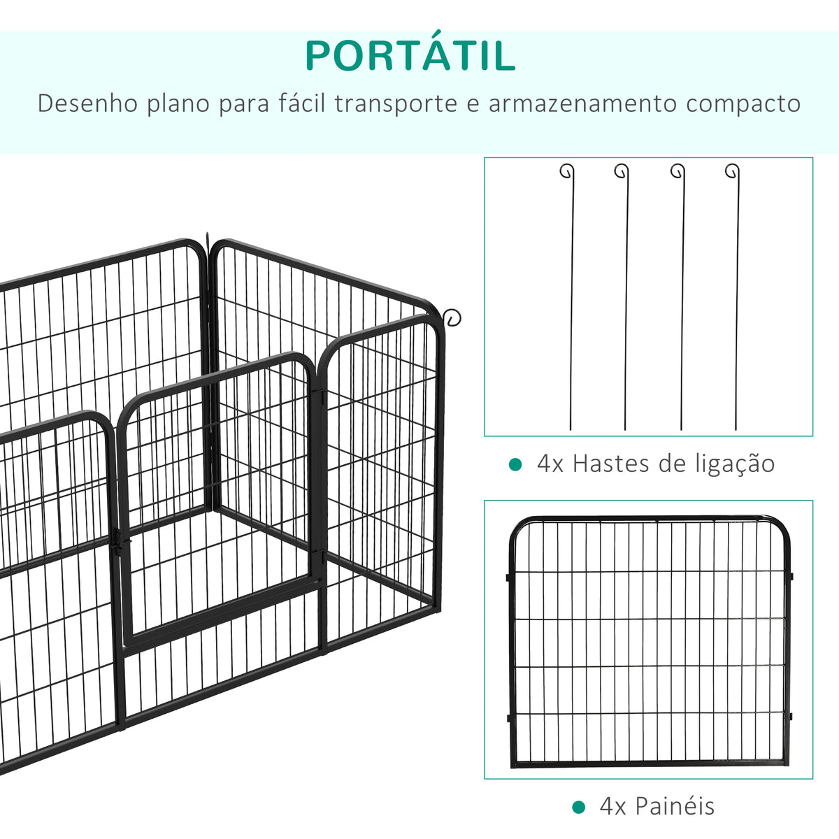 Parque para Animais de Estimação Retangular Gaiola para Cães 4 Paineis de Metal com Porta e Dupla Fechadura Cerca de Treinamento 129x84x70cm Preto — foto 4