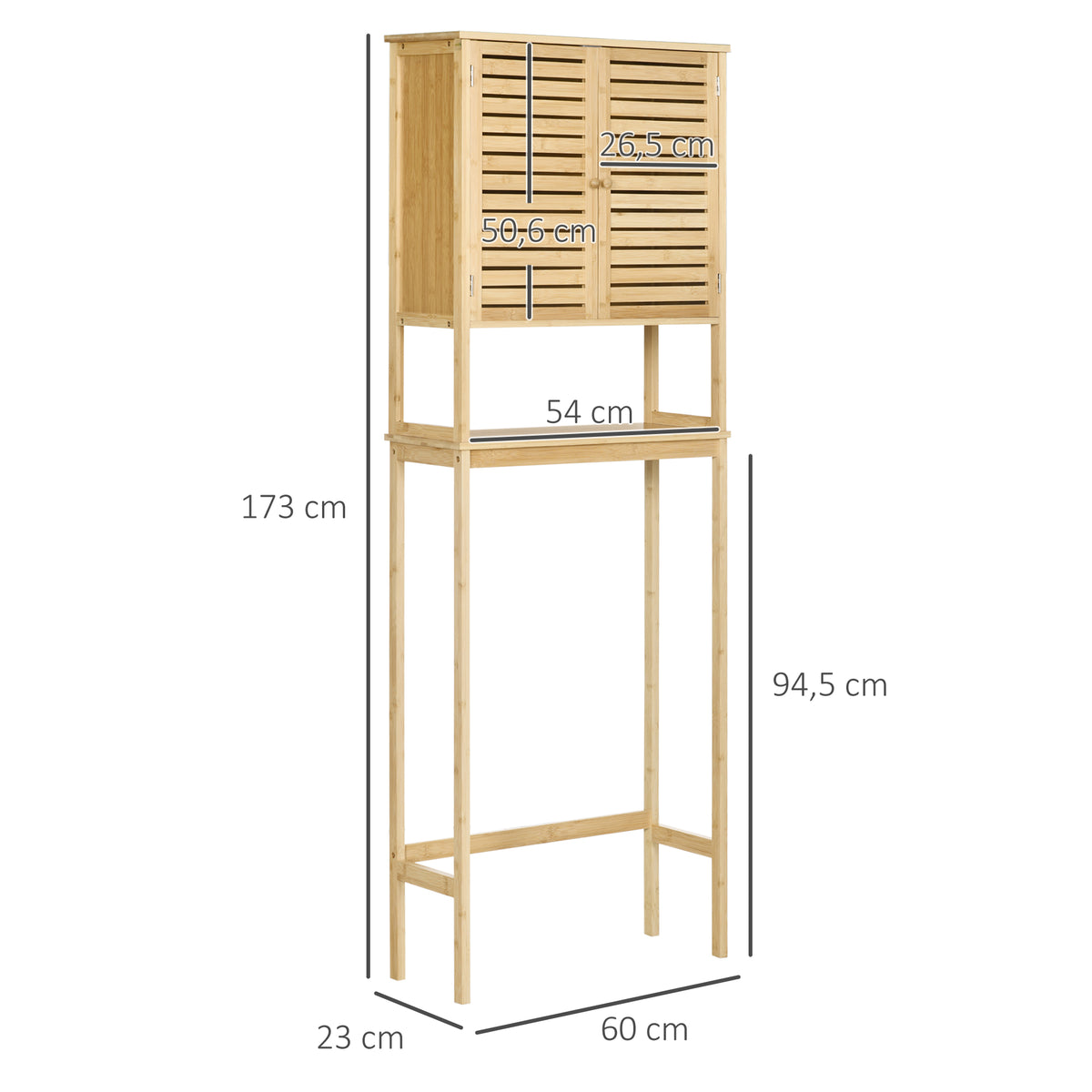 kleanklin Móvel de Bambú sobre Sanita Armário Alto para Casa de Banho com 2 Portas 1 Prateleira Interior e 1 Prateleira de Armazenamento 60x23x173cm Natural — foto 3