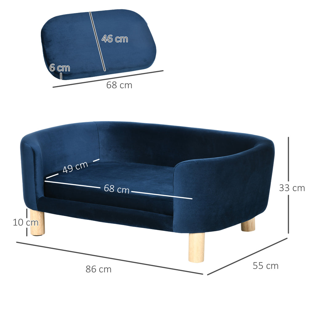 Sofá para Cães Pequenos Cama Elevada para Cães com Pés de Madeira Almofada Removível e Capa Lavável Carga 10 kg 86x55x33 cm Azul — foto 3