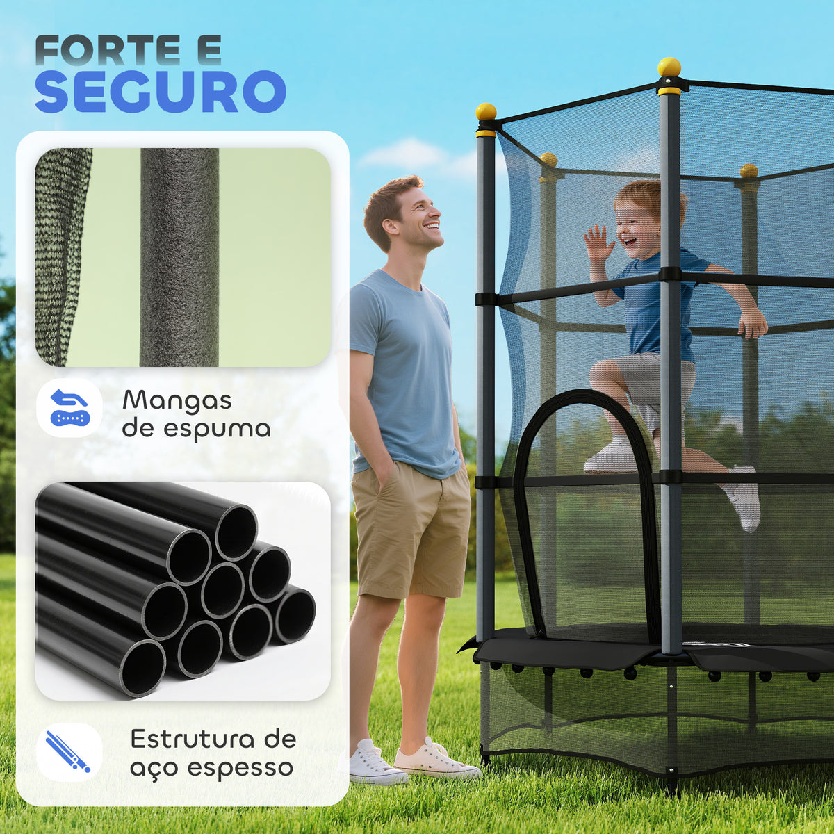 Trampolim para Crianças acima de 3 Anos Cama Elástica Infantil com Rede de Segurança e Estrutura de Aço para Interiores e Exteriores Carga 50kg Ø140x190 cm Preto — foto 4