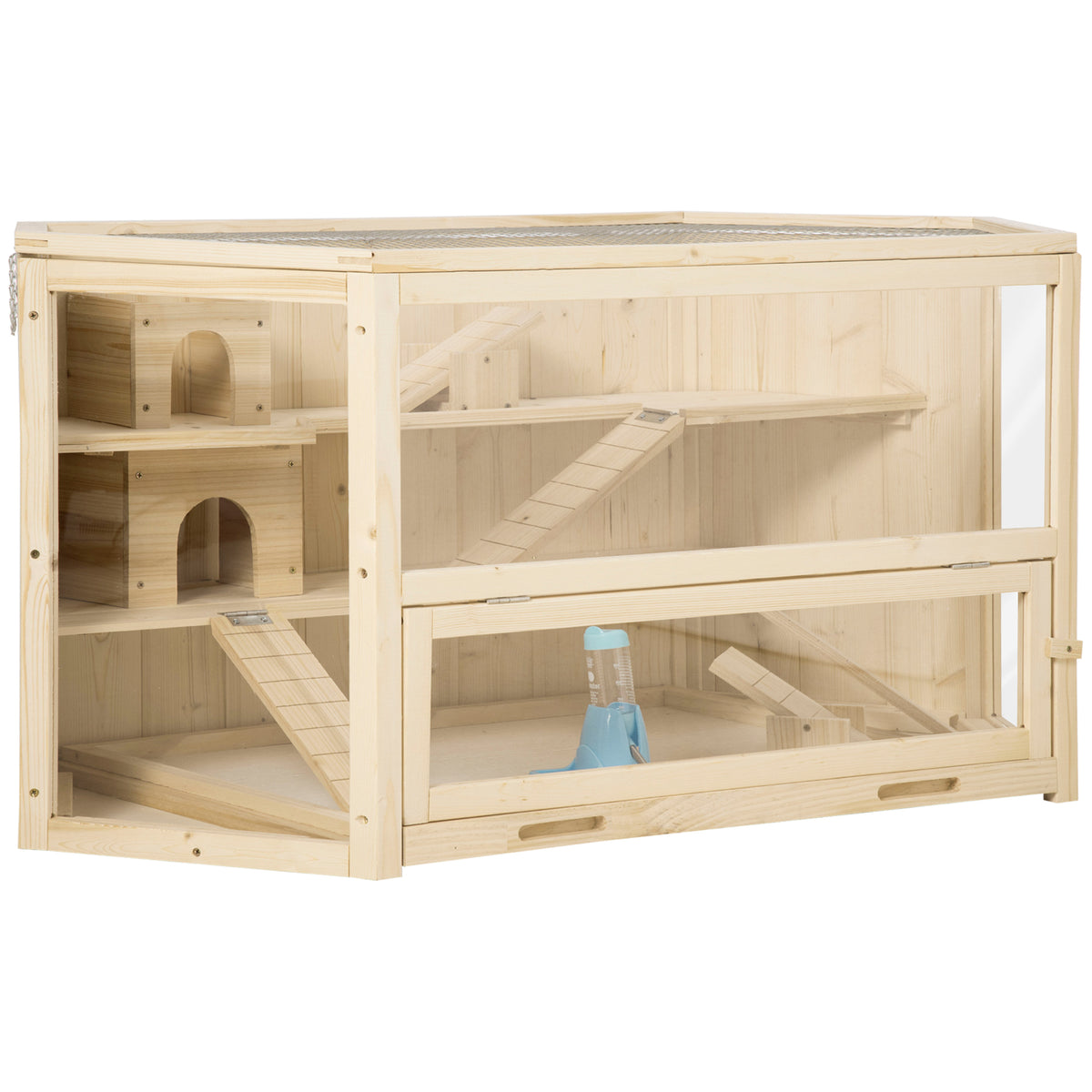 Gaiola de Madeira para Hámster 115x60x55cm Gaiola para Roedores e Animais Pequenos de 3 Níveis com Teto Abatível Bandeja Removível e 3 Rampas Madeira — foto 1