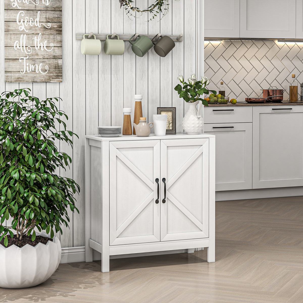 Aparador para Sala de Estar Moderno Móvel Sala de Estar com Prateleira Ajustável e Anti-Tombo Aparador Cozinha Sala de Jantar 80x35x85 cm Branco — foto 8