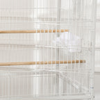 Gaiola para Pássaros com Rodas 78x52x132cm Gaiola para Pássaros Metálica com Bandeja Amovível 4 Portas 4 Comedouros 4 Poleiros e Prateleira de Armazenamento para Canários Periquitos Branco — foto 9