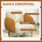 Poltrona de Sala Estofada em Veludo com Apoios de Braço e Pernas de Madeira Poltrona Compacta 120 kg para Quarto Escritório 72x76x74 cm Creme — foto 5