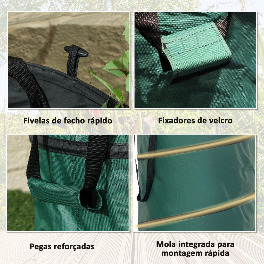 Conjunto de 4 Sacos para Resíduos de Jardim 86L Sacos para Resíduos Resistentes com Pegas Tampa com Fecho e Desenho Pop-Up Dobráveis e Reutilizáveis Ø47x50 cm Verde — foto 8