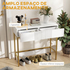 Mesa Consola Moderna Mesa de Entrada com 2 Gavetas e Pés de Aço Anti-tombo para Entrada Sala Corredor 80x31,5x75 cm Branco — foto 4