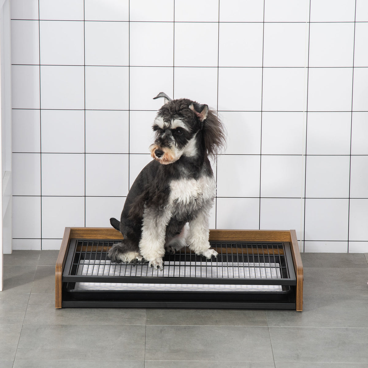 Sanita para Cães de Aço e Madeira Sanita para Adestramento de Cães Médios Pequenos com Grade e Bandeja Removível 62x45,5x11cm Marrom e Preto — foto 2