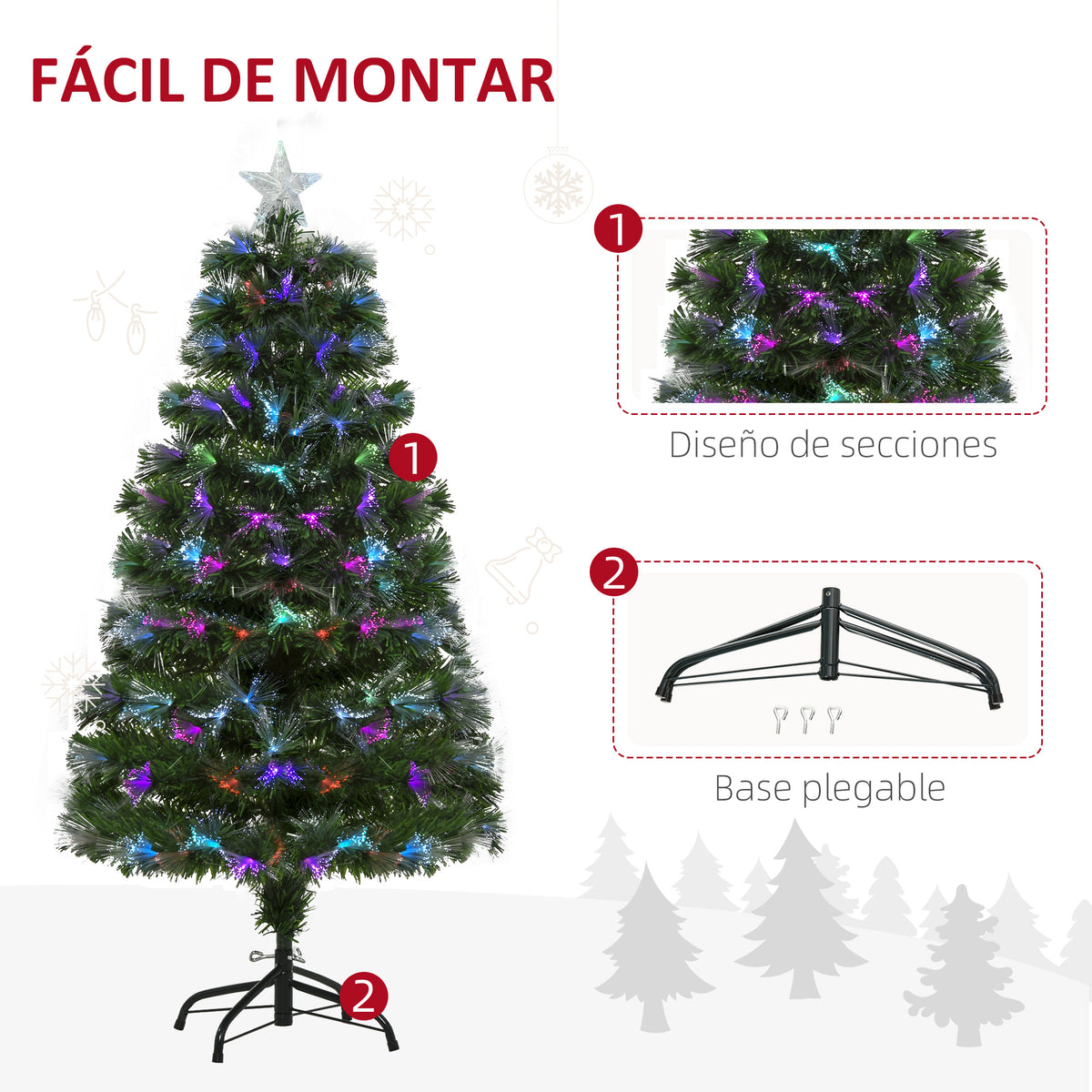 Árvore de Natal 120cm com 130 Luzes LED de Múltiplas Cores e Estrela Decorativa Ø66x120 cm Verde — foto 5