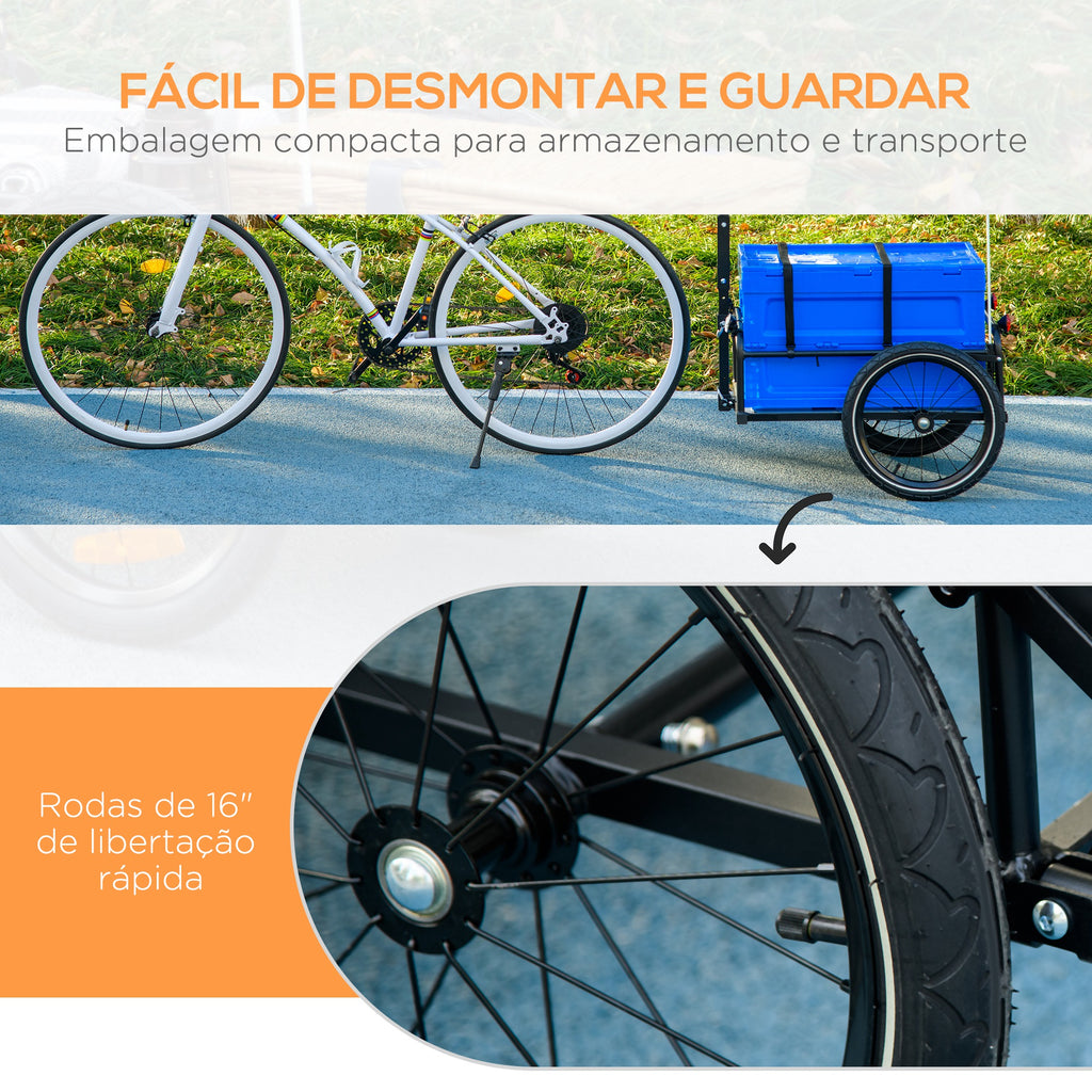 Reboque de Carga para Bicicleta Carrinho para Bicicleta com Caixa de Armazenamento Dobrável Alça Ajustável e Refletores Seguros Carga 40 kg 145x61x76/81 cm Azul — foto 7