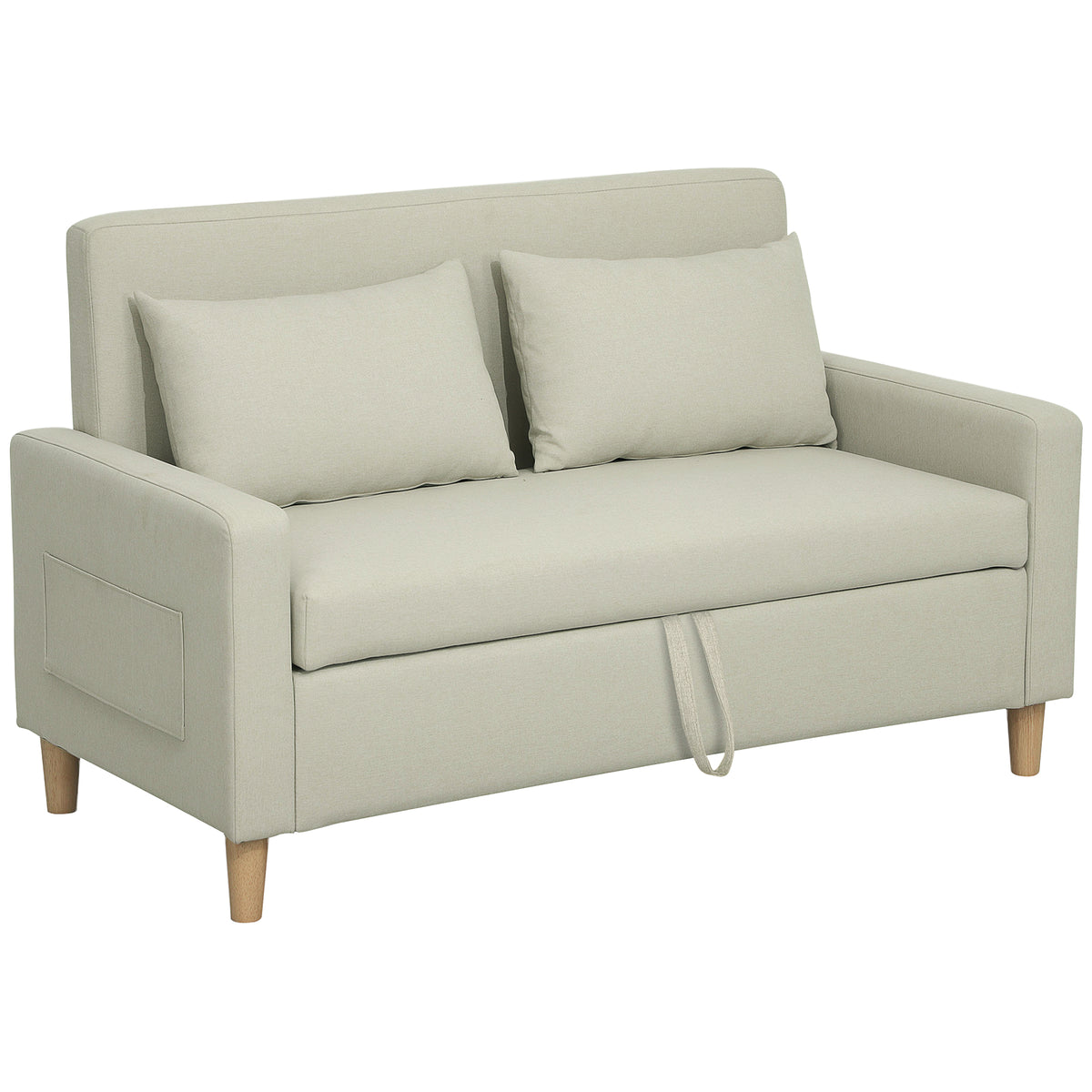 Sofá 2 Lugares Estofado em Linho Sintético Sofá Sala de Estar com 2 Almofadas Espaço de Armazenamento e Pés de Madeira Sofá Pequeno Carga 240 kg 135x72x84 cm Bege — foto 1