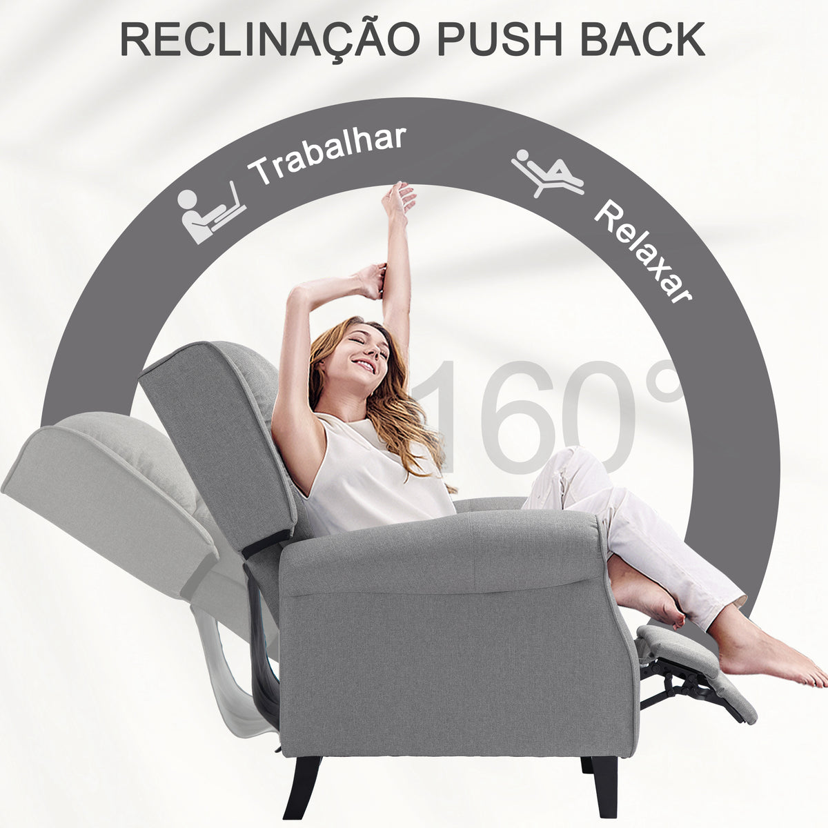 HOMOM Poltrona Reclinável Poltrona Relax com Reclinação Manual até 160° e Apoio para os Pés Retráteis Poltrona Sala de Estar 77x88x102 cm Cinza — foto 4