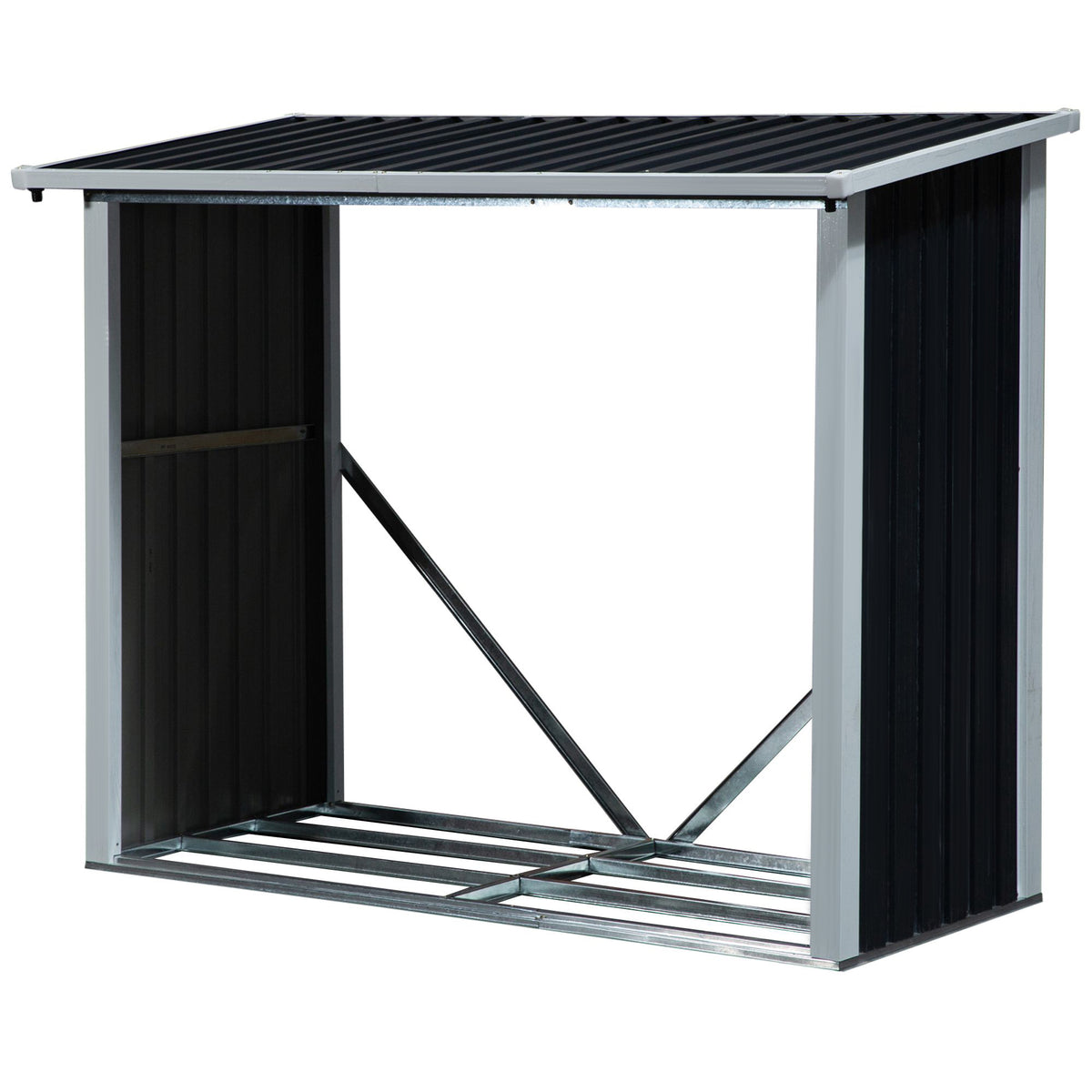 Abrigo para Lenha de Aço Galvanizado Abrigo de Armazenamento de Lenhas com Teto Inclinado para Jardim Terraço Exterior 182x89x 136/148cm Cinza — foto 1